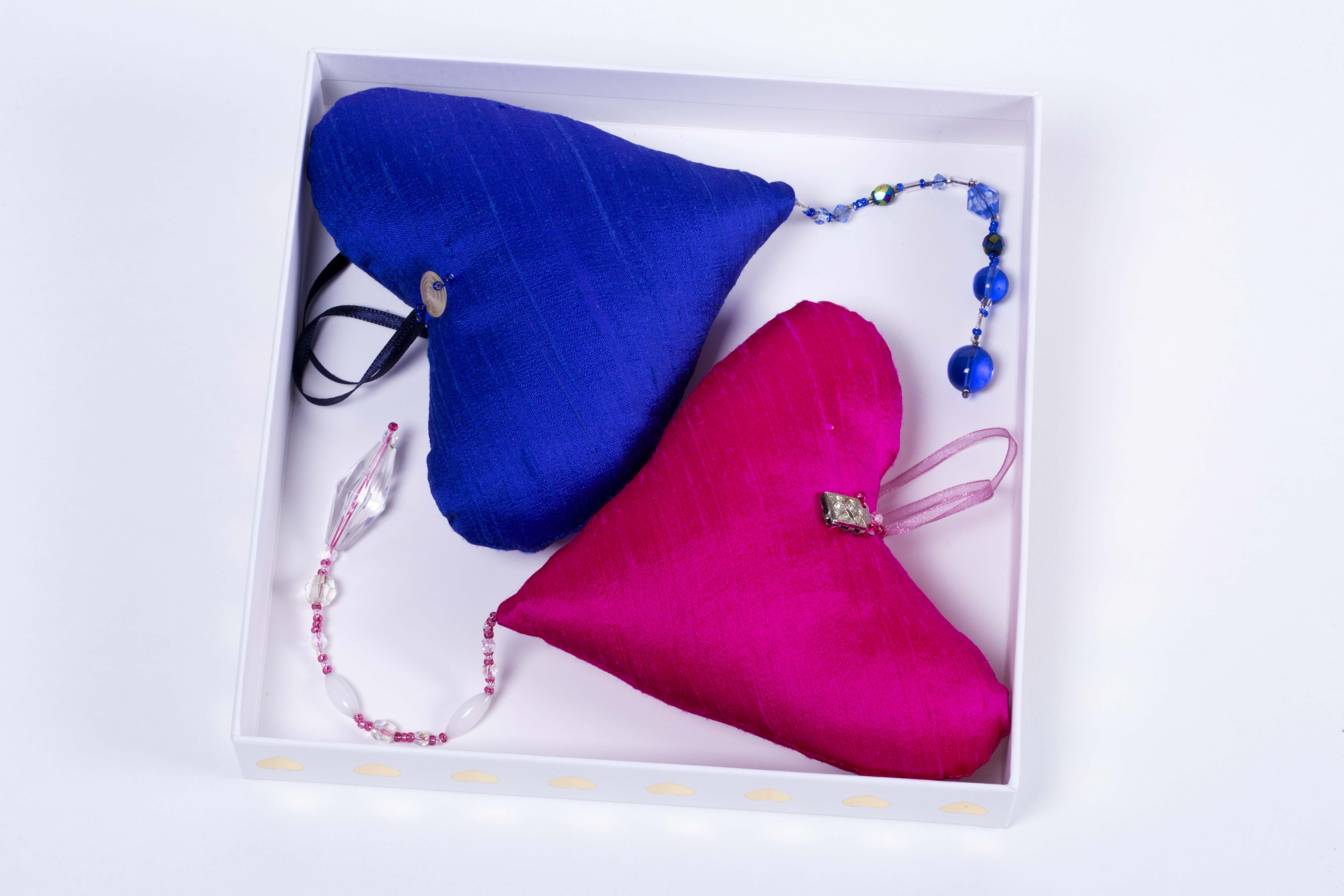 a pink and blue silk heart