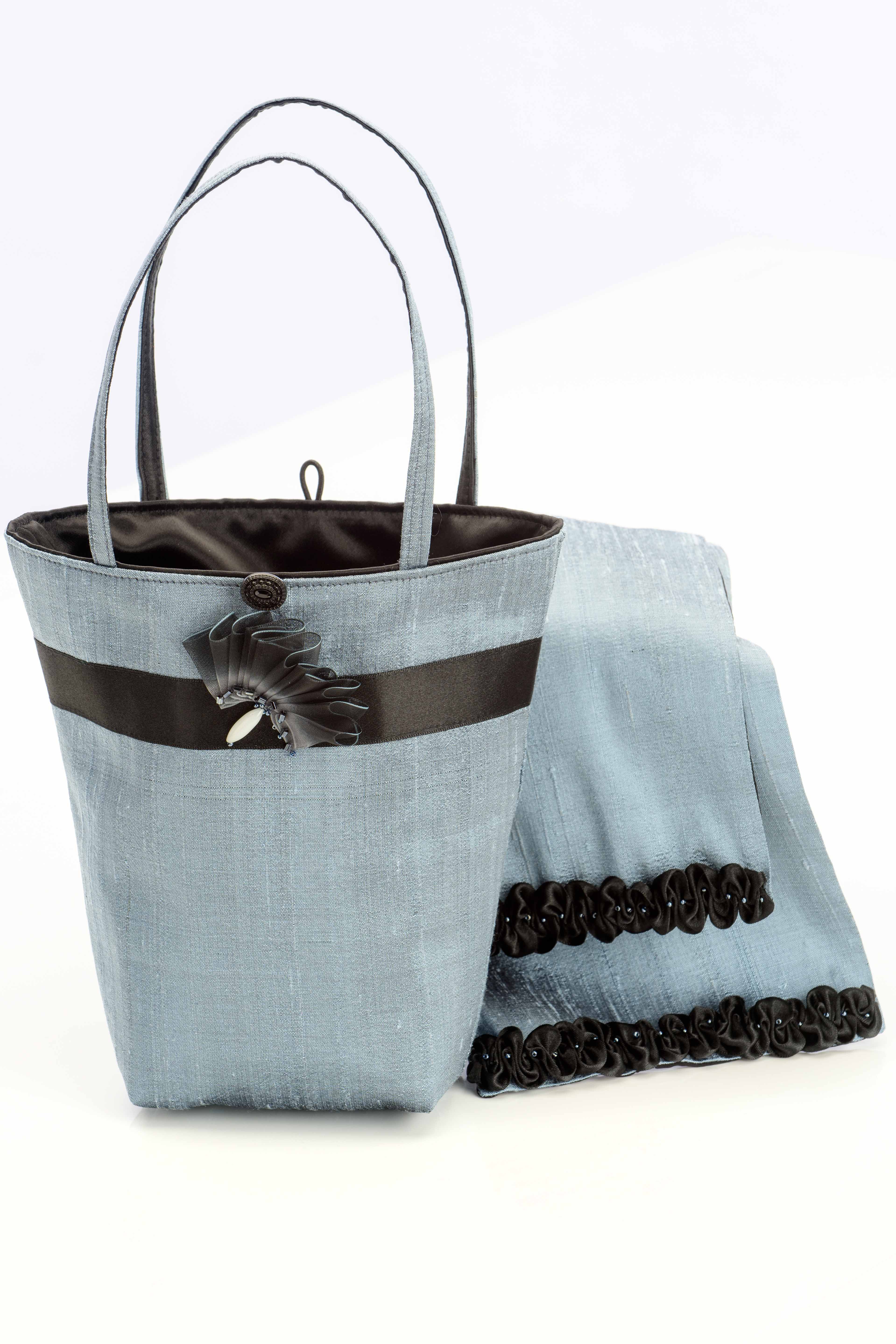 Blue silk handbag with matching scarf