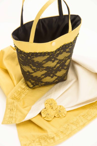 yellow silk wrap with matching handbag