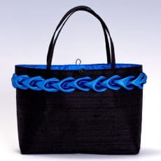 black silk hand bag with blue satin trim