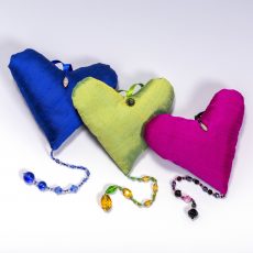 threes silk hearts with vintage beads